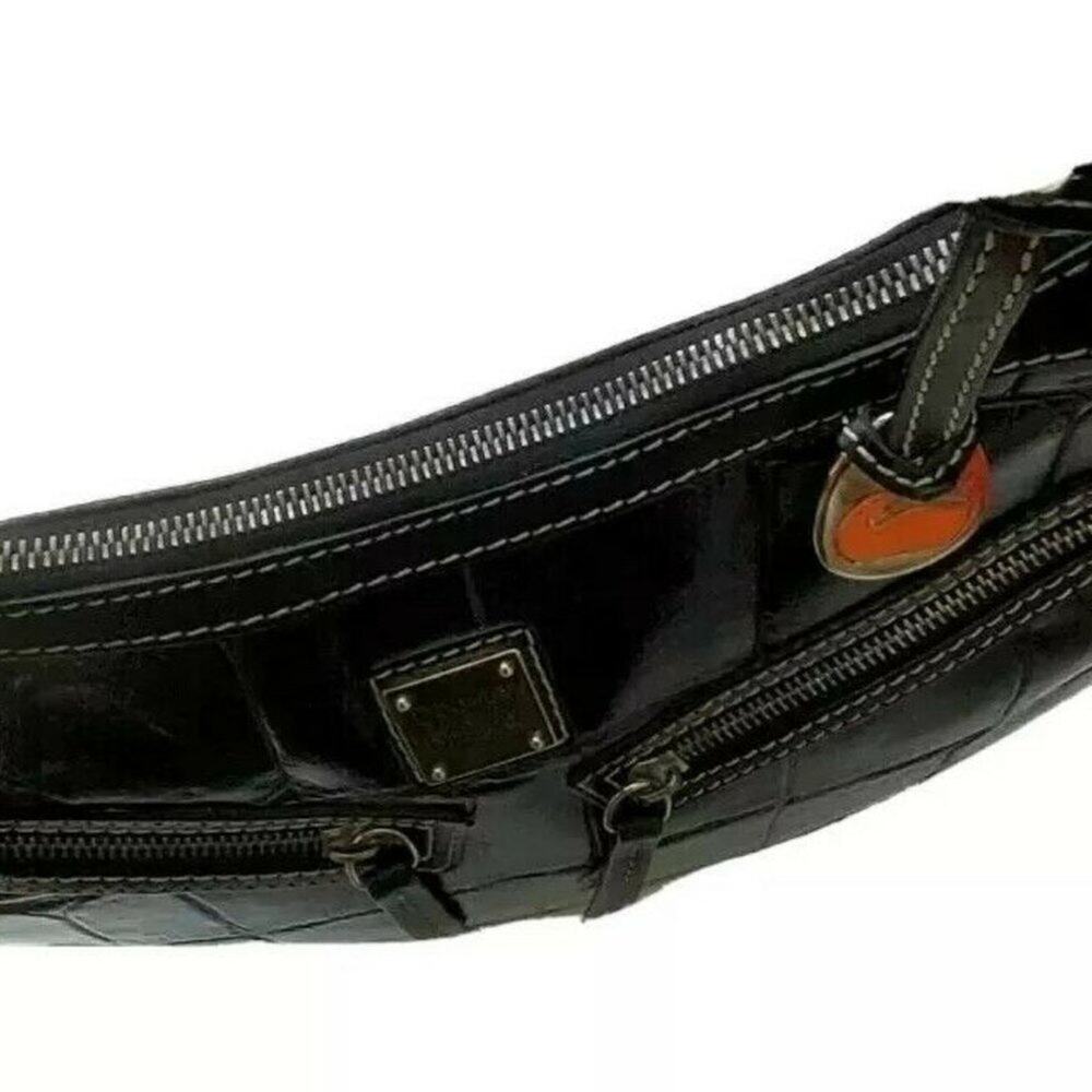 Y2K Rare Dooney & Bourke Moon Round Baguette Purse Black Leather Croc Embossed - Picture 6 of 11